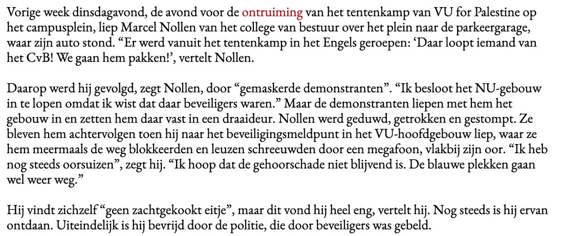 Ad Valvas: relaas van VU-bestuurslid Marcel Nollen over intimidatie door pro-Palestijnse activisten